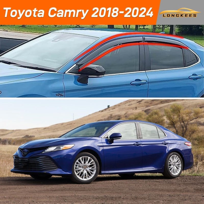 LONGKEES in-Channel Window Visors Rain Guards FIT Toyota Camry 2018-2024 (2018-2024) – 4-Piece in-Channel Dark-Smoke Polycarbonate Vent Deflectors - Image 2